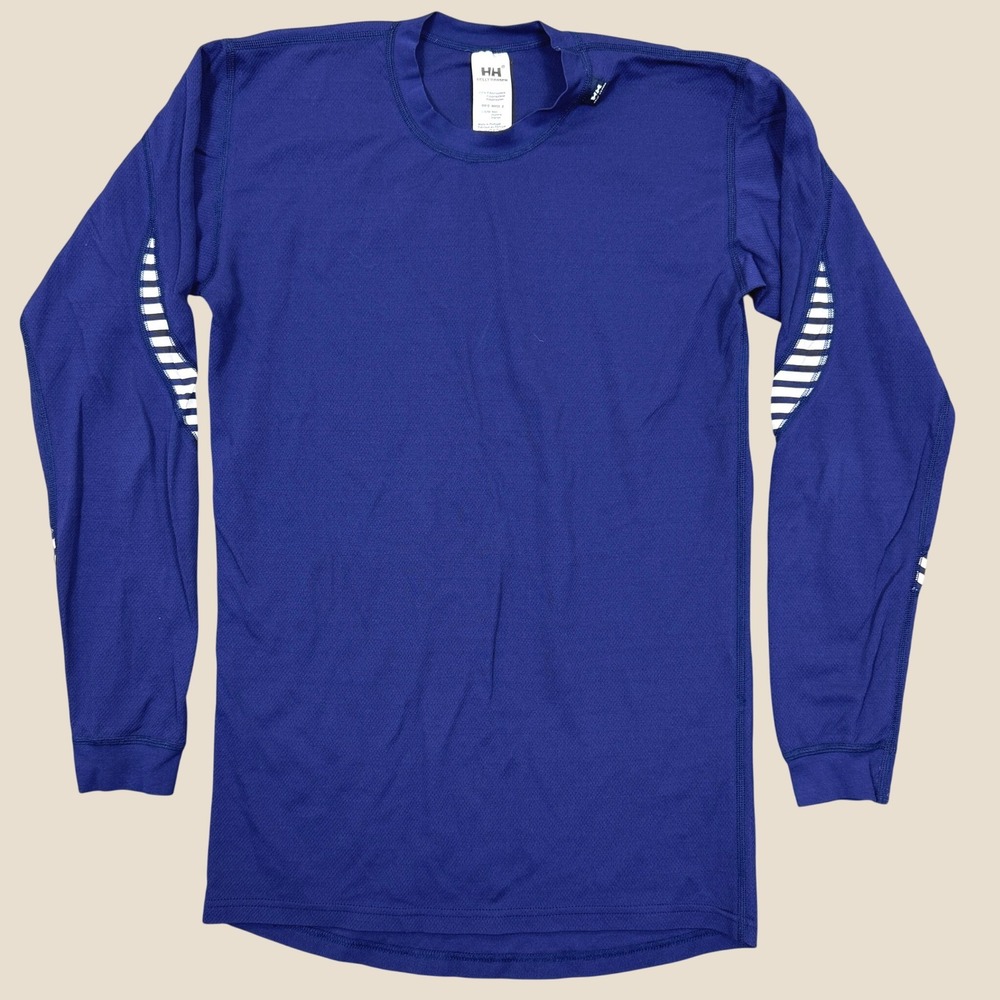 Helly Hansen Base Layer Men L Blue Lifa Stripe Long Sleeve Crew Neck Active Top